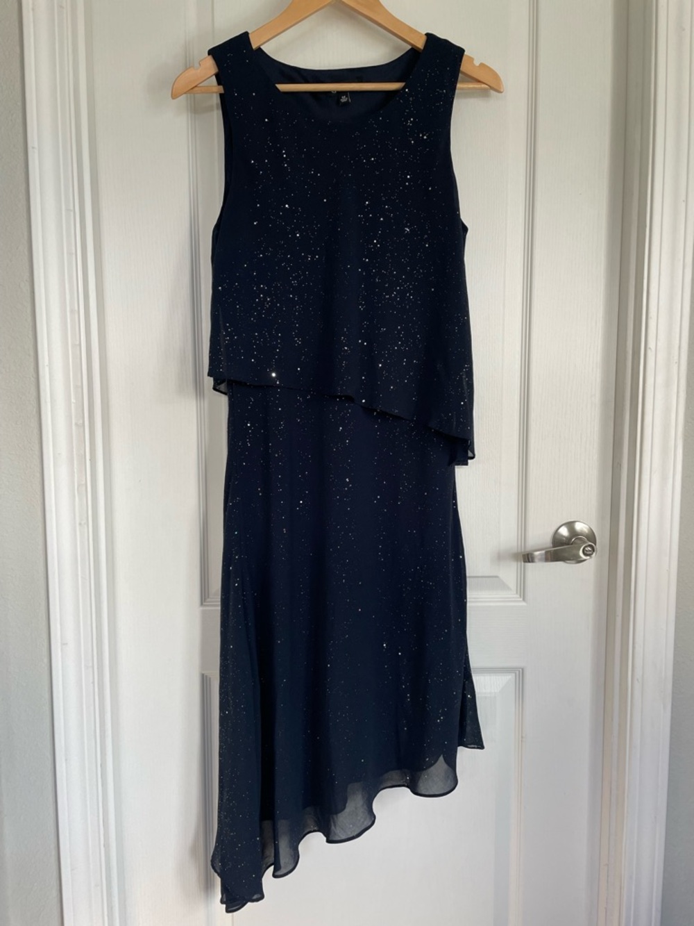 Sleeveless Navy Sparkle Overlay Evening Dress Size Women Medium